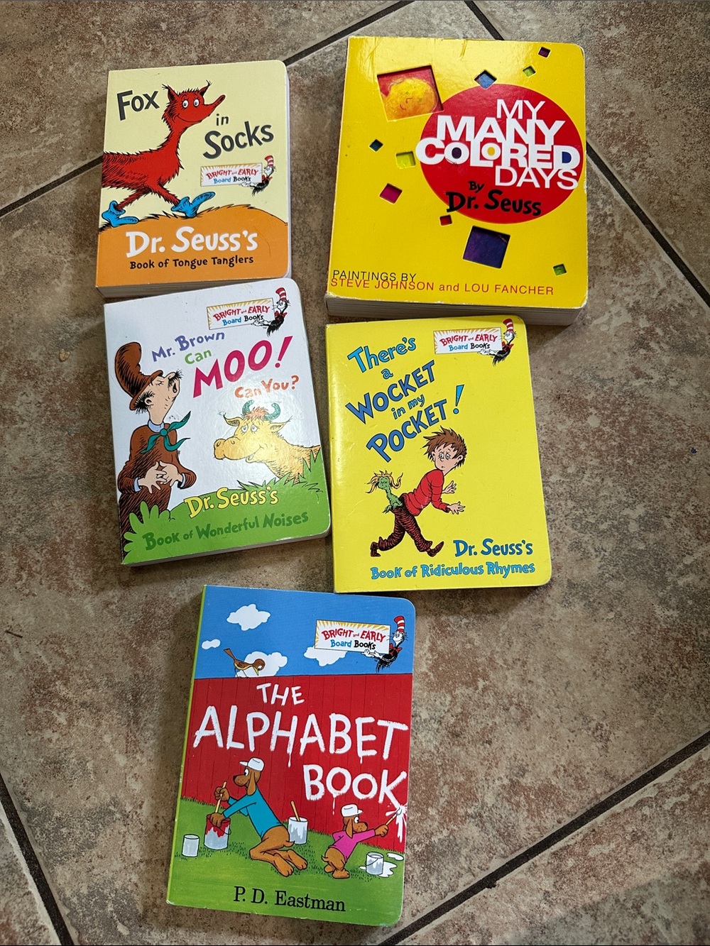 Dr Seuss Board Book Lot 5 Fox in Socks Mr Brown Wocket Alphabet Colored Days